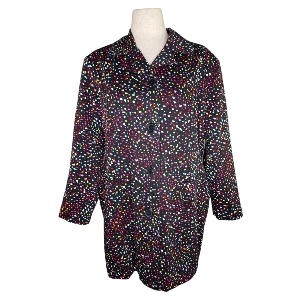 Silkland Vintage Y2K Coat 16W Black Multicolor Confetti Dot Cotton